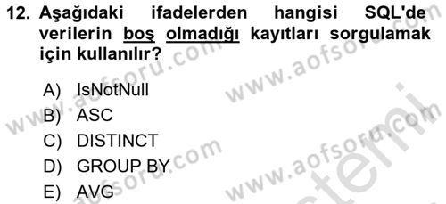 Konumsal Veritabanı 1 Dersi 2020 - 2021 Yılı Yaz Okulu Sınav Soruları 12. Soru