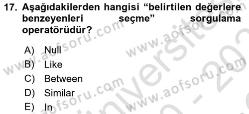 Konumsal Veritabanı 1 Dersi 2020 - 2021 Yılı Yaz Okulu Sınav Soruları 17. Soru