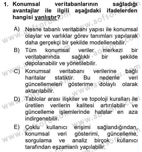 Konumsal Veritabanı 1 Dersi 2021 - 2022 Yılı (Vize) Ara Sınav Soruları 1. Soru