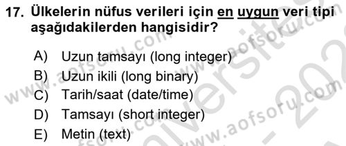 Konumsal Veritabanı 1 Dersi 2021 - 2022 Yılı (Vize) Ara Sınav Soruları 17. Soru
