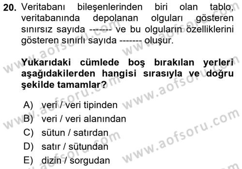Konumsal Veritabanı 1 Dersi 2021 - 2022 Yılı (Vize) Ara Sınav Soruları 20. Soru