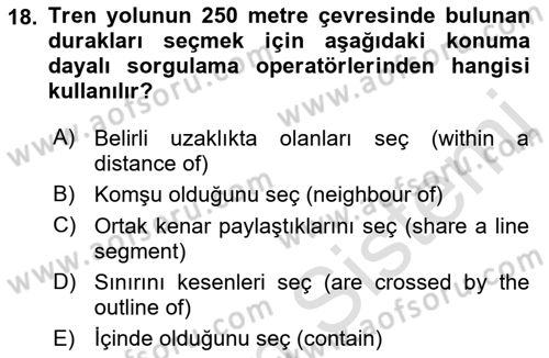 Konumsal Veritabanı 1 Dersi 2021 - 2022 Yılı (Final) Dönem Sonu Sınav Soruları 18. Soru
