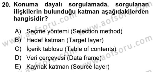 Konumsal Veritabanı 1 Dersi 2021 - 2022 Yılı (Final) Dönem Sonu Sınav Soruları 20. Soru