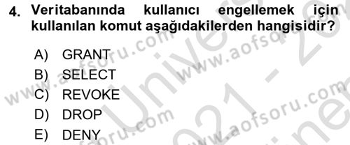Konumsal Veritabanı 1 Dersi 2021 - 2022 Yılı (Final) Dönem Sonu Sınav Soruları 4. Soru