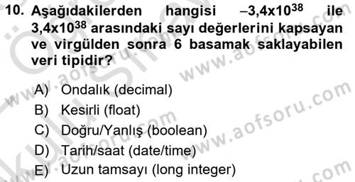 Konumsal Veritabanı 1 Dersi 2021 - 2022 Yılı Yaz Okulu Sınav Soruları 10. Soru