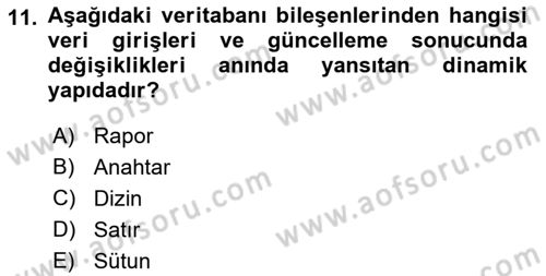 Konumsal Veritabanı 1 Dersi 2021 - 2022 Yılı Yaz Okulu Sınav Soruları 11. Soru