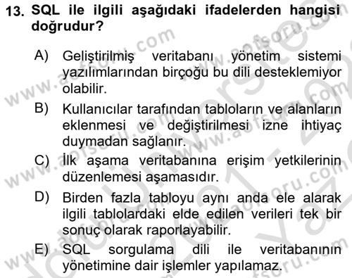 Konumsal Veritabanı 1 Dersi 2021 - 2022 Yılı Yaz Okulu Sınav Soruları 13. Soru