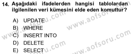 Konumsal Veritabanı 1 Dersi 2021 - 2022 Yılı Yaz Okulu Sınav Soruları 14. Soru