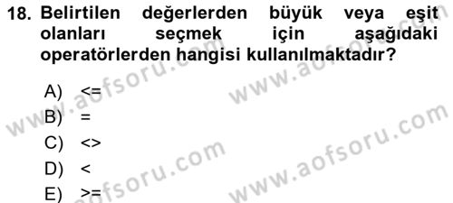 Konumsal Veritabanı 1 Dersi 2021 - 2022 Yılı Yaz Okulu Sınav Soruları 18. Soru