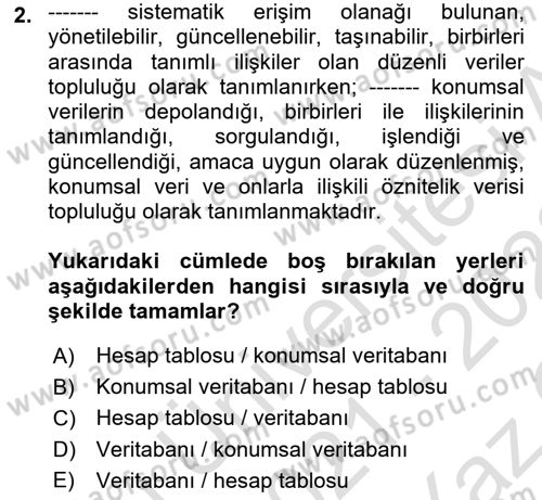 Konumsal Veritabanı 1 Dersi 2021 - 2022 Yılı Yaz Okulu Sınav Soruları 2. Soru