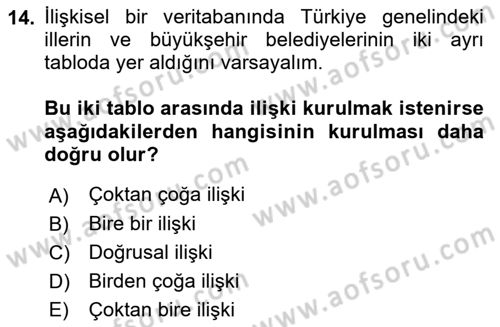 Konumsal Veritabanı 1 Dersi 2022 - 2023 Yılı (Vize) Ara Sınav Soruları 14. Soru