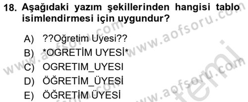 Konumsal Veritabanı 1 Dersi 2022 - 2023 Yılı (Vize) Ara Sınav Soruları 18. Soru