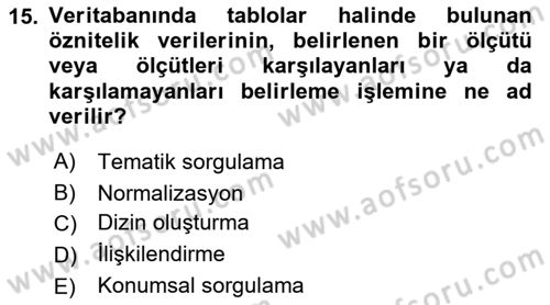 Konumsal Veritabanı 1 Dersi 2022 - 2023 Yılı (Final) Dönem Sonu Sınav Soruları 15. Soru