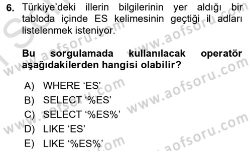 Konumsal Veritabanı 1 Dersi 2022 - 2023 Yılı (Final) Dönem Sonu Sınav Soruları 6. Soru