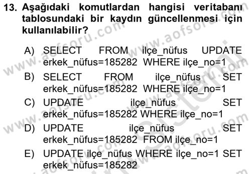 Konumsal Veritabanı 1 Dersi 2022 - 2023 Yılı Yaz Okulu Sınav Soruları 13. Soru