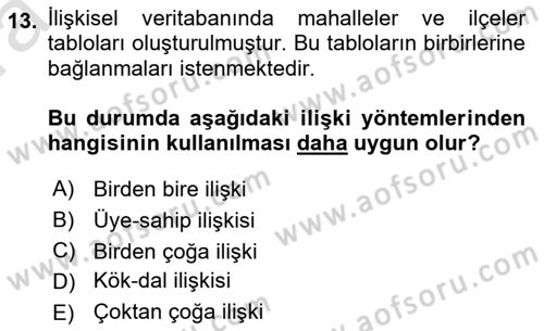 Konumsal Veritabanı 1 Dersi 2023 - 2024 Yılı (Vize) Ara Sınav Soruları 13. Soru