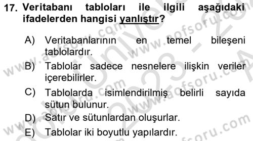 Konumsal Veritabanı 1 Dersi 2023 - 2024 Yılı (Vize) Ara Sınav Soruları 17. Soru