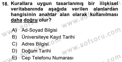 Konumsal Veritabanı 1 Dersi 2023 - 2024 Yılı (Vize) Ara Sınav Soruları 18. Soru