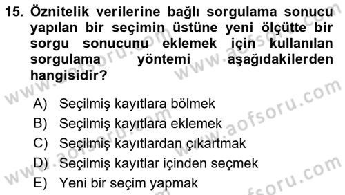 Konumsal Veritabanı 1 Dersi 2023 - 2024 Yılı (Final) Dönem Sonu Sınav Soruları 15. Soru