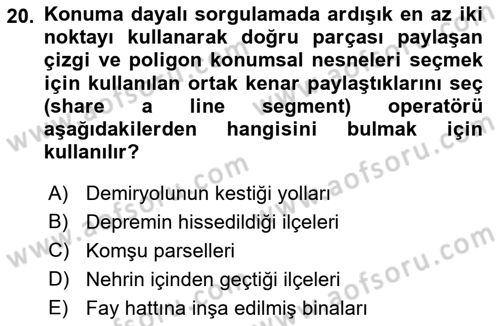 Konumsal Veritabanı 1 Dersi 2023 - 2024 Yılı (Final) Dönem Sonu Sınav Soruları 20. Soru