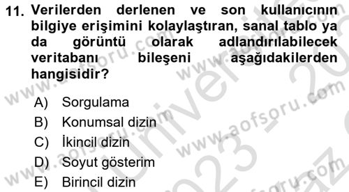 Konumsal Veritabanı 1 Dersi 2023 - 2024 Yılı Yaz Okulu Sınav Soruları 11. Soru