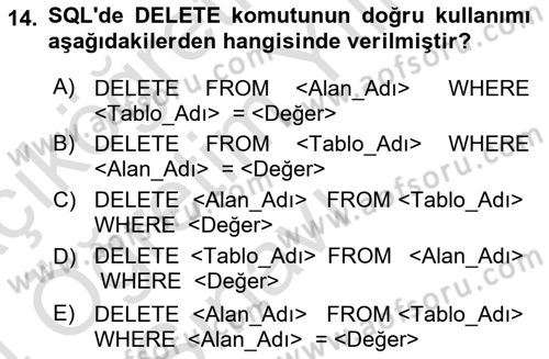 Konumsal Veritabanı 1 Dersi 2023 - 2024 Yılı Yaz Okulu Sınav Soruları 14. Soru