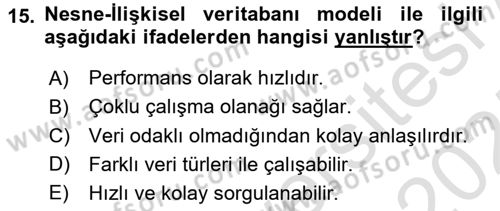 Konumsal Veritabanı 1 Dersi Ara Sınavı Deneme Sınav Soruları 15. Soru