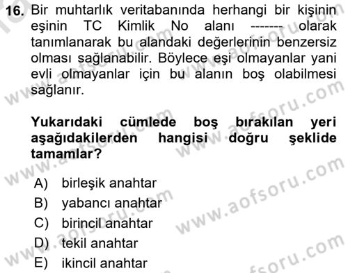 Konumsal Veritabanı 1 Dersi Ara Sınavı Deneme Sınav Soruları 16. Soru