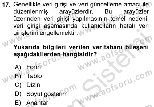 Konumsal Veritabanı 1 Dersi Ara Sınavı Deneme Sınav Soruları 17. Soru