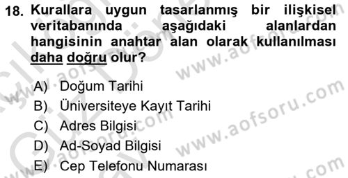 Konumsal Veritabanı 1 Dersi Ara Sınavı Deneme Sınav Soruları 18. Soru