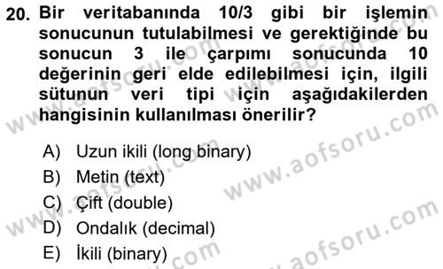 Konumsal Veritabanı 1 Dersi Ara Sınavı Deneme Sınav Soruları 20. Soru