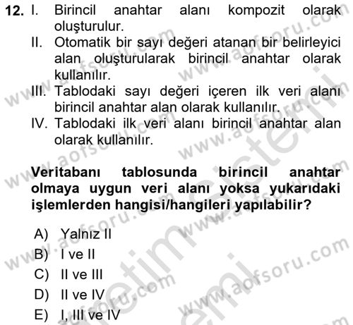 Konumsal Veritabanı 1 Dersi 2024 - 2025 Yılı (Final) Dönem Sonu Sınav Soruları 12. Soru