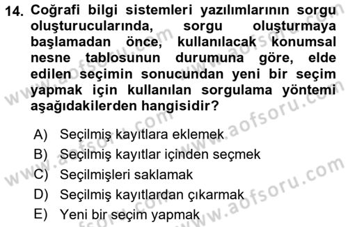 Konumsal Veritabanı 1 Dersi 2024 - 2025 Yılı (Final) Dönem Sonu Sınav Soruları 14. Soru