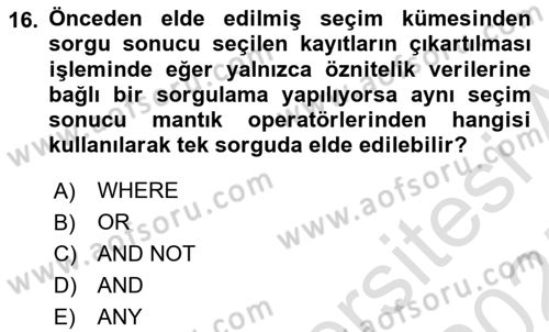 Konumsal Veritabanı 1 Dersi 2024 - 2025 Yılı (Final) Dönem Sonu Sınav Soruları 16. Soru