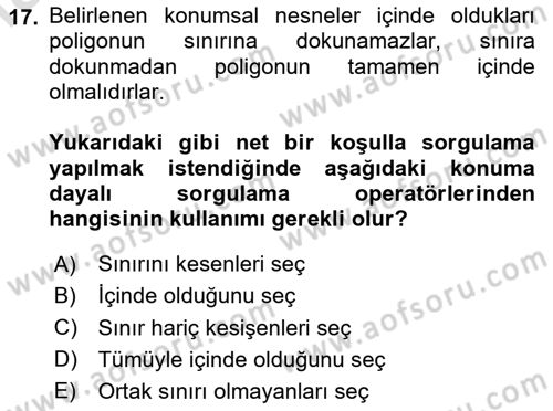 Konumsal Veritabanı 1 Dersi 2024 - 2025 Yılı (Final) Dönem Sonu Sınav Soruları 17. Soru