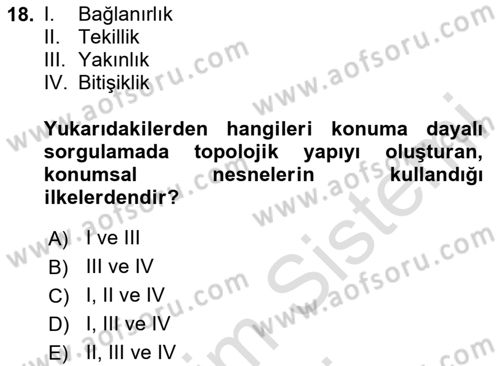 Konumsal Veritabanı 1 Dersi 2024 - 2025 Yılı (Final) Dönem Sonu Sınav Soruları 18. Soru