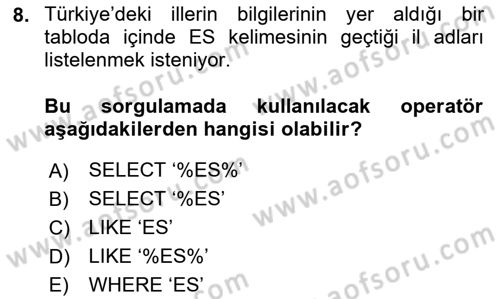 Konumsal Veritabanı 1 Dersi 2024 - 2025 Yılı (Final) Dönem Sonu Sınav Soruları 8. Soru