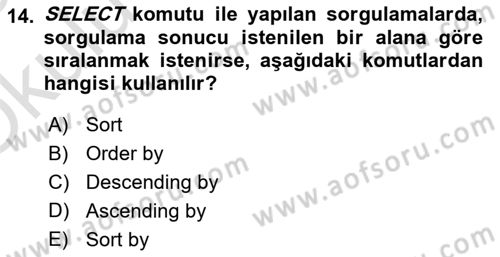 Konumsal Veritabanı 1 Dersi 2024 - 2025 Yılı Yaz Okulu Sınav Soruları 14. Soru
