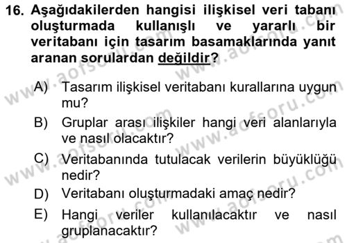 Konumsal Veritabanı 1 Dersi 2024 - 2025 Yılı Yaz Okulu Sınav Soruları 16. Soru