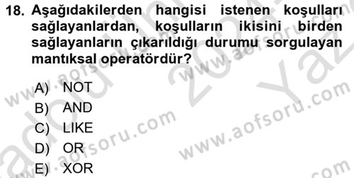 Konumsal Veritabanı 1 Dersi 2024 - 2025 Yılı Yaz Okulu Sınav Soruları 18. Soru