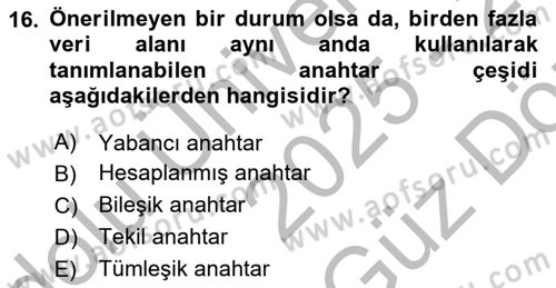 Konumsal Veritabanı 1 Dersi 2025 - 2026 Yılı (Vize) Ara Sınav Soruları 16. Soru