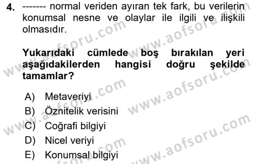 Konumsal Veritabanı 1 Dersi 2025 - 2026 Yılı (Vize) Ara Sınav Soruları 4. Soru
