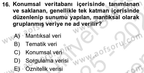 Konumsal Veritabanı 1 Dersi 2025 - 2026 Yılı (Final) Dönem Sonu Sınav Soruları 16. Soru