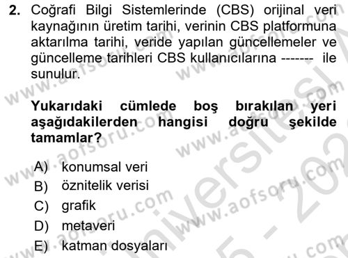 Konumsal Veritabanı 1 Dersi 2025 - 2026 Yılı (Final) Dönem Sonu Sınav Soruları 2. Soru