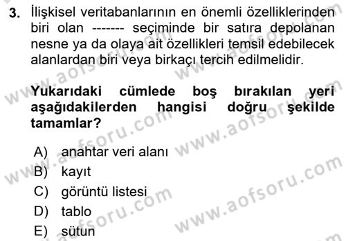 Konumsal Veritabanı 1 Dersi 2025 - 2026 Yılı (Final) Dönem Sonu Sınav Soruları 3. Soru