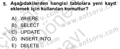 Konumsal Veritabanı 1 Dersi 2025 - 2026 Yılı (Final) Dönem Sonu Sınav Soruları 5. Soru