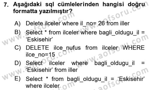 Konumsal Veritabanı 1 Dersi 2025 - 2026 Yılı (Final) Dönem Sonu Sınav Soruları 7. Soru