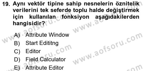 Coğrafi Bilgi Sistemleri Uygulamaları 1 Dersi 2016 - 2017 Yılı (Vize) Ara Sınav Soruları 19. Soru