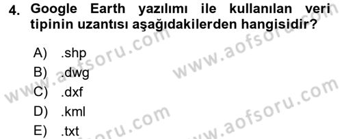 Coğrafi Bilgi Sistemleri Uygulamaları 1 Dersi Ara Sınavı Deneme Sınav Soruları 4. Soru