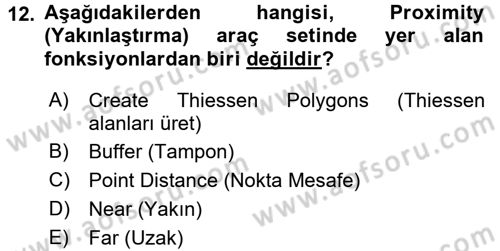 Coğrafi Bilgi Sistemleri Uygulamaları 1 Dersi Dönem Sonu Sınavı Deneme Sınav Soruları 12. Soru
